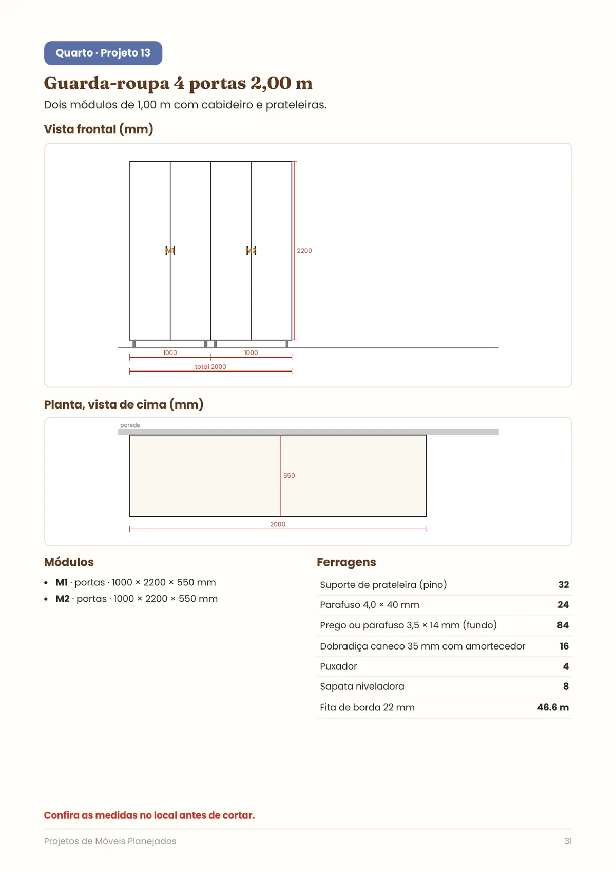 Página real do PDF Projetos de Móveis Planejados: projeto de guarda-roupa