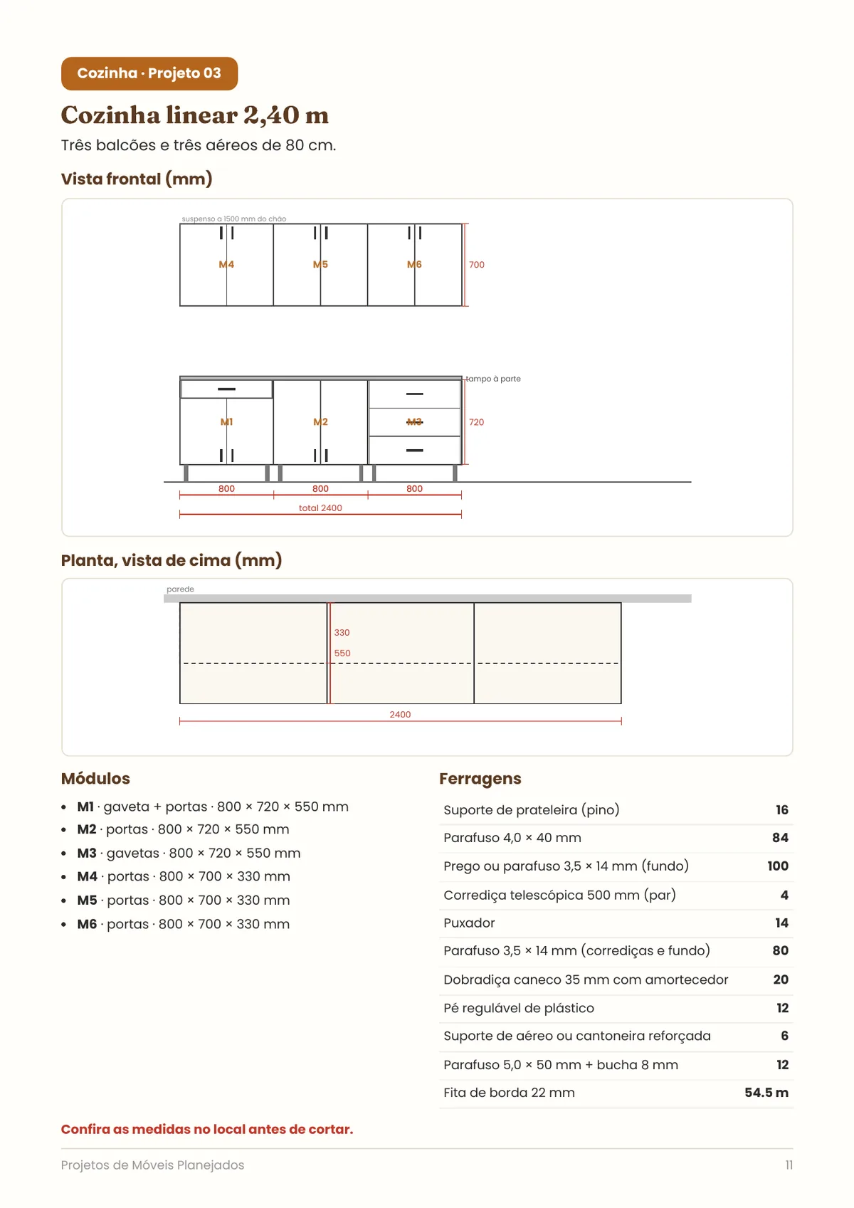 Página real do PDF Projetos de Móveis Planejados: projeto com vistas cotadas